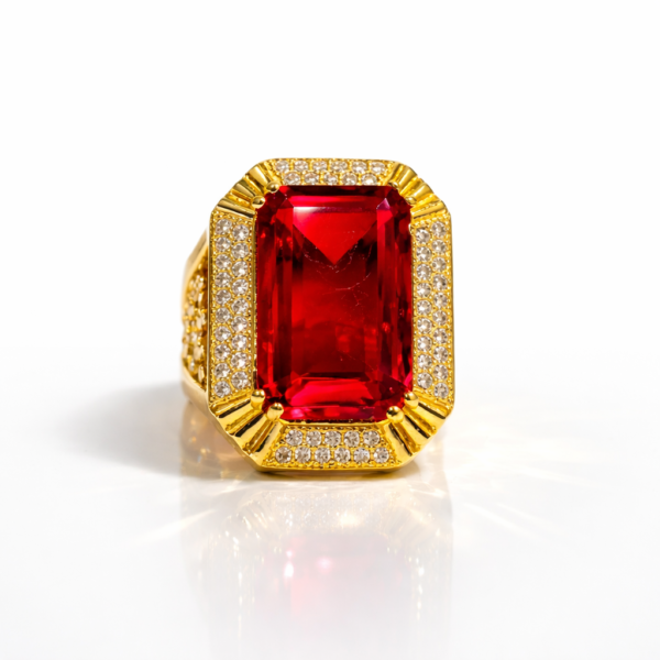 RED STONE DESIGNER RING FOR MEN ( 1 GRAM GOLD PLATED )