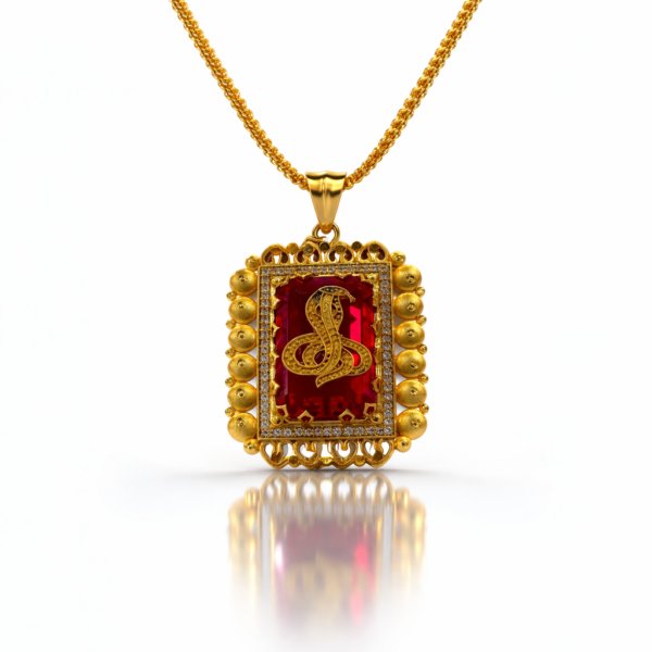 RAJWADI SHINING RED STONE DIAMOND GOGA JI GOLD PLATED PENDENT