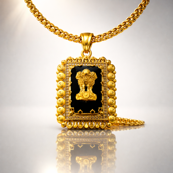 RAJWADI DESIGN BLACK STONE ASHOK STAMBH PENDENT(1 GRAM GOLD PLATED )