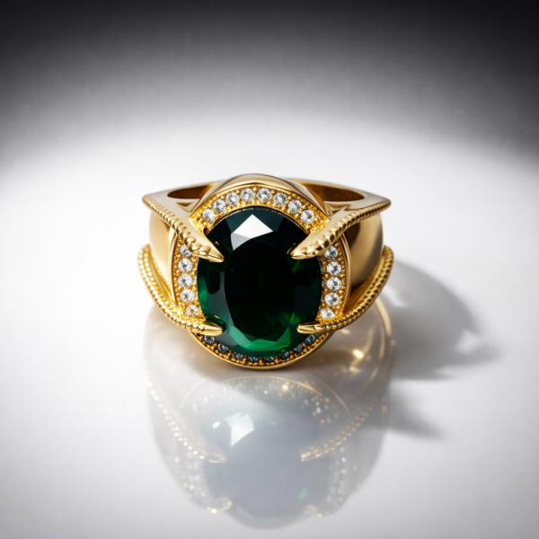 GREEN STONE RING WITH GOLD DESIGN