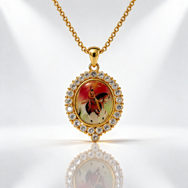 SMAL SIZE RAMDEVPIR PHOTO PENDENT ( 1 GRAM GOLD PLATED)