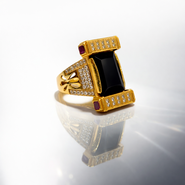 The 'Conqueror' Black Stone Ring (1 Gram Gold Plated)