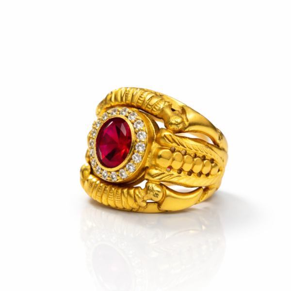 RED DAIMOND RAJVADI RING FOR MEN'S ( 1 GRAM GOLD PLATED )